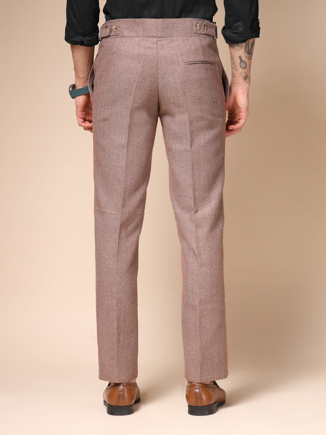 Khakhi Oxford Herringbone Gurkha Pants | Boot Cut Fit by Italian Vega® (Winter Warm)