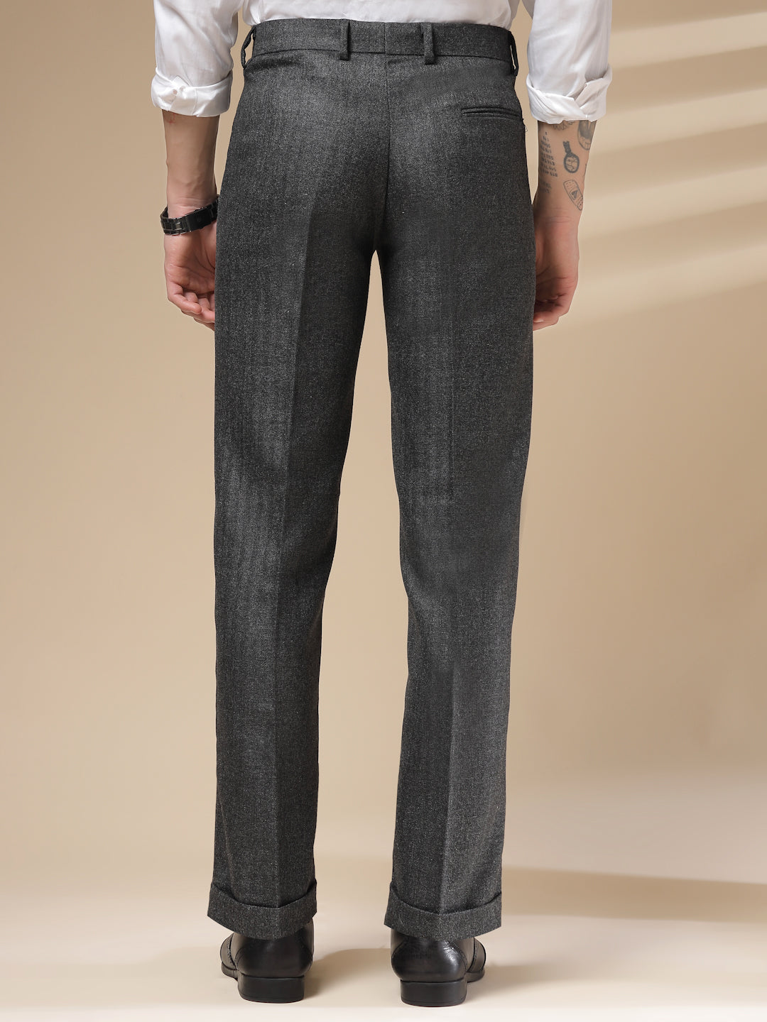 Grey Signature Flap Herringbone Gurkha Pants | Boot Cut Fit by Italian Vega® (Winter Warm)