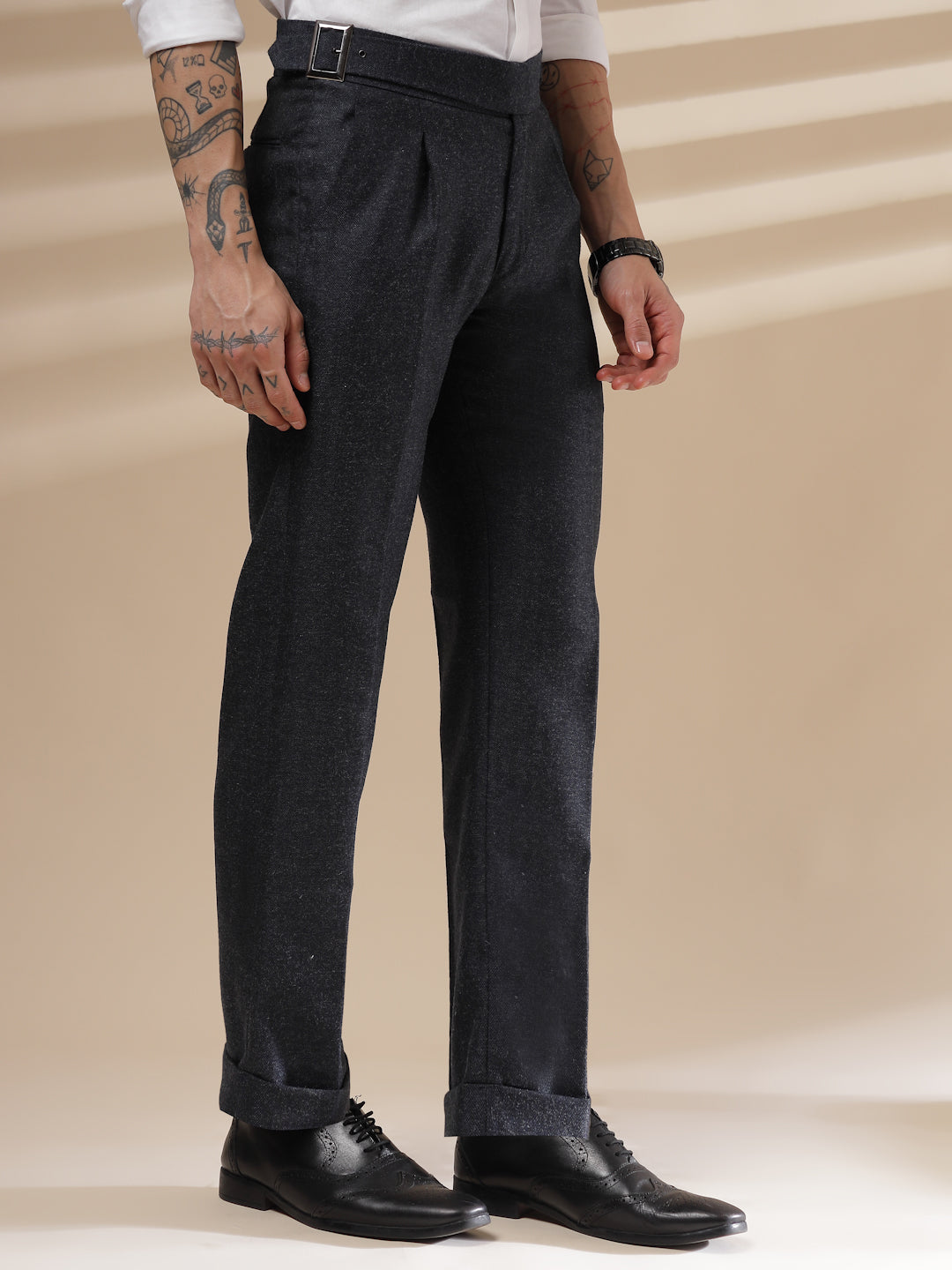 Navy Exotic Herringbone Gurkha Pants | Boot Cut Fit by Italian Vega® (Winter Warm)