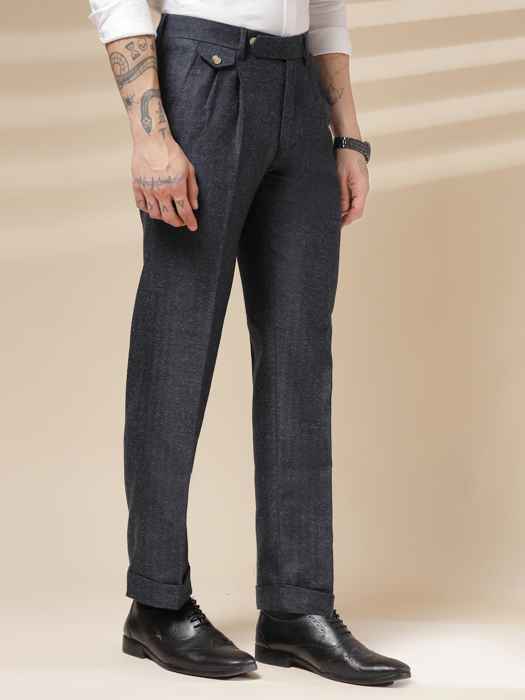 Navy Signature Flap Herringbone Gurkha Pants | Boot Cut Fit by Italian Vega® (Winter Warm)