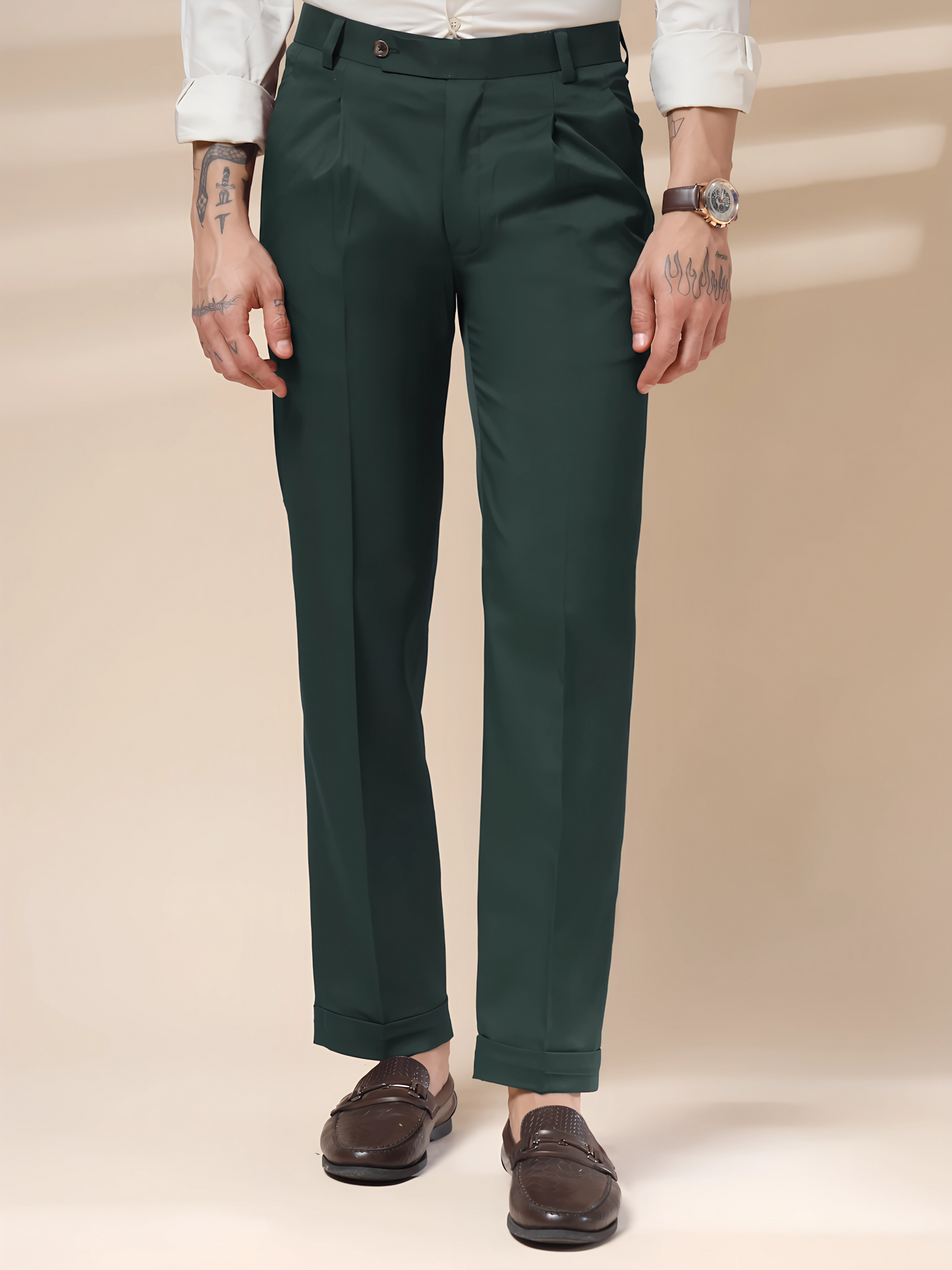 Bottle Green Men Pleated Formal Trouser by Italian Vega®