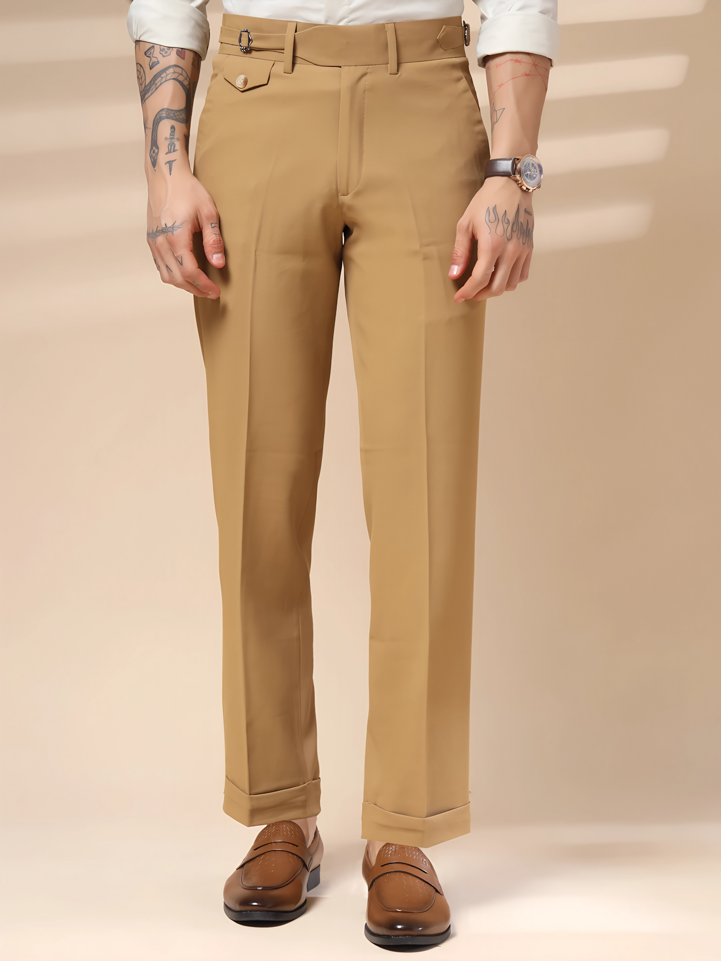 Camel Single Buckle Formal Gurkha Pants by ITALIAN VEGA®