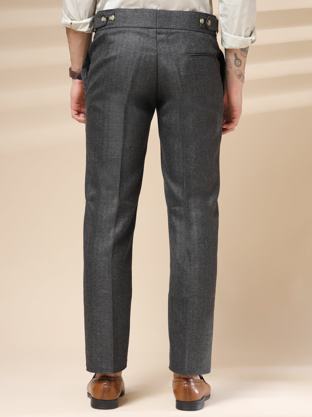 Grey Oxford Herringbone Gurkha Pants | Boot Cut Fit by Italian Vega® (Winter Warm)