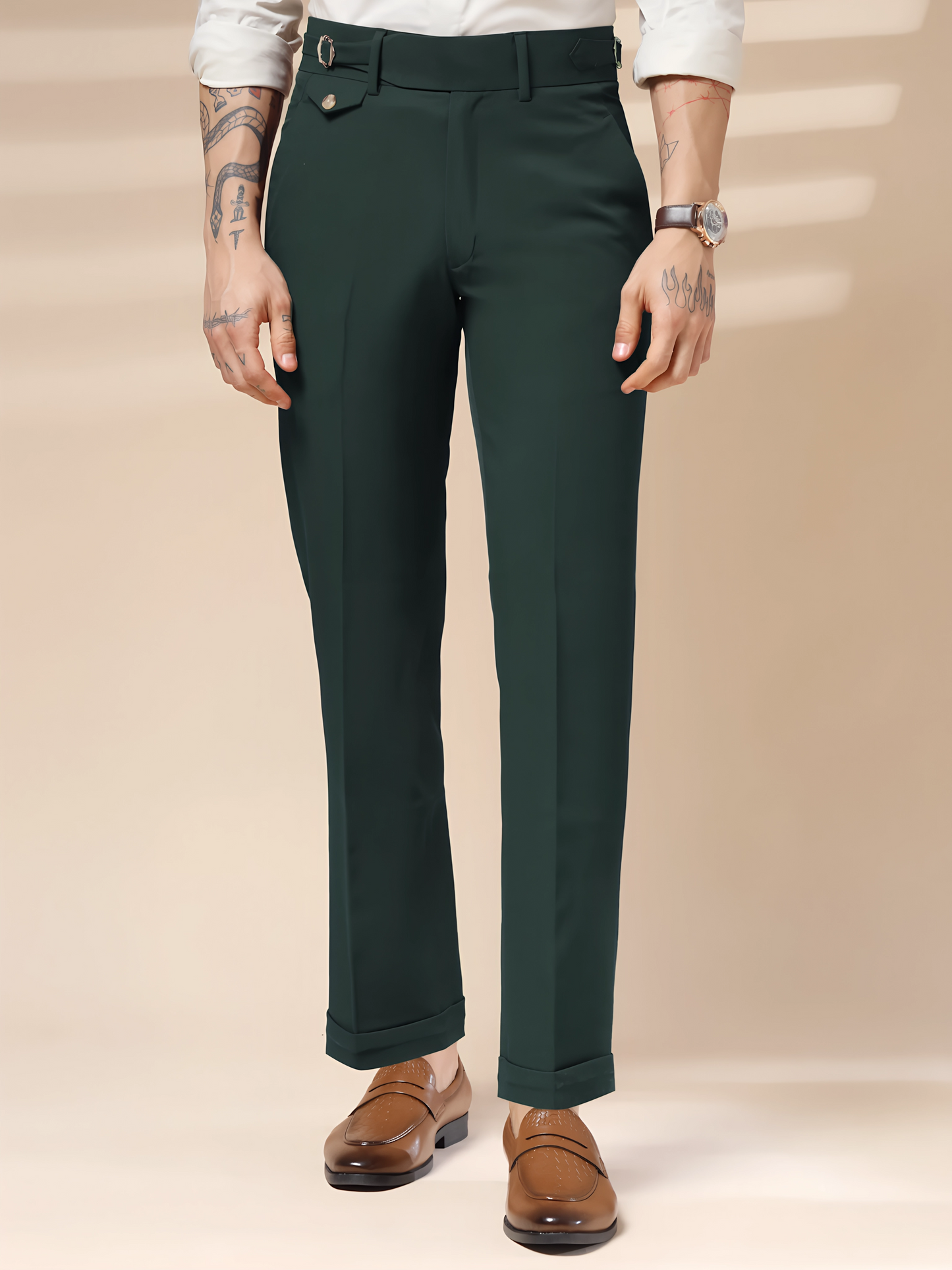 Bottle Green Single Buckle Formal Gurkha Pants by ITALIAN VEGA®