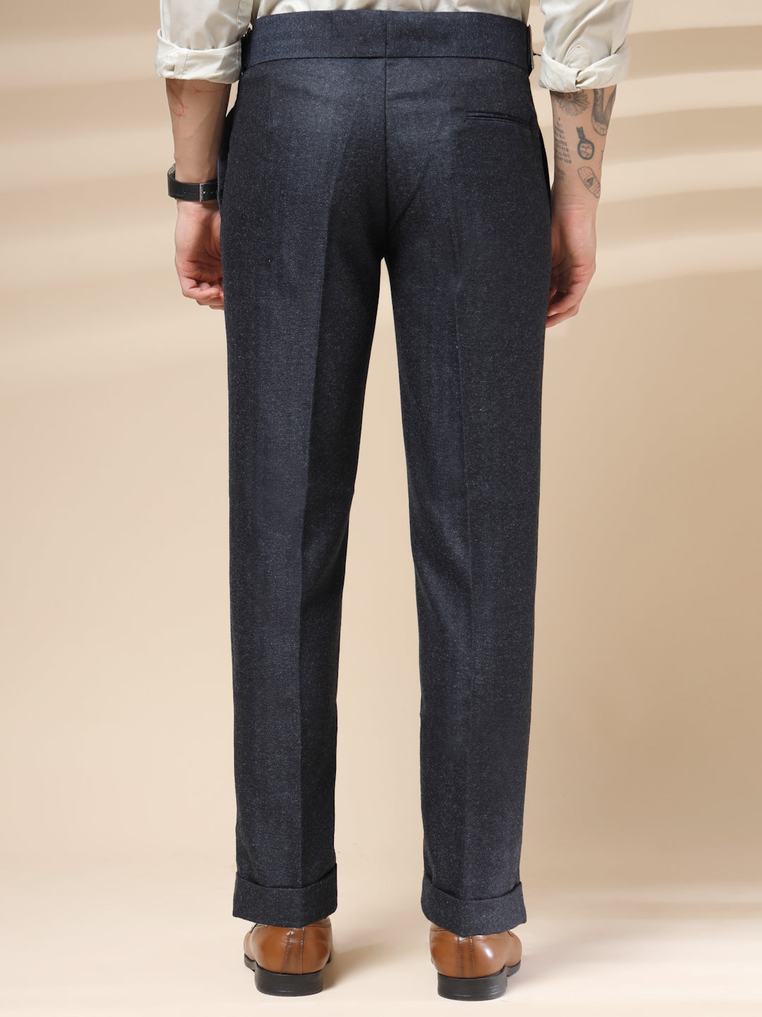 Navy Classic Buckle Herringbone Gurkha Pants | Boot Cut Fit by Italian Vega® (Winter Warm)