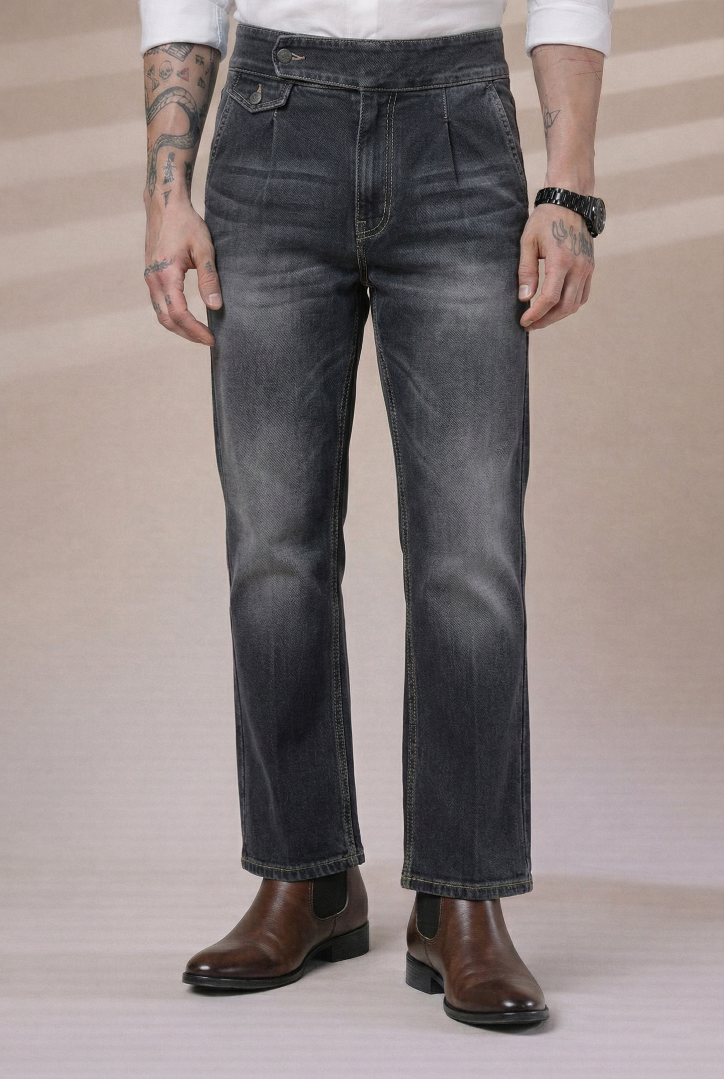 Anthracite Denim Signature Flap Gurkha Trouser Pants | Boot Cut Fit by Italian Vega®