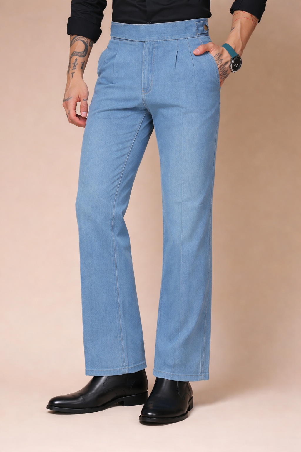 Sky Denim Classic Button Gurkha Trouser Pants | Boot Cut Fit by Italian Vega®