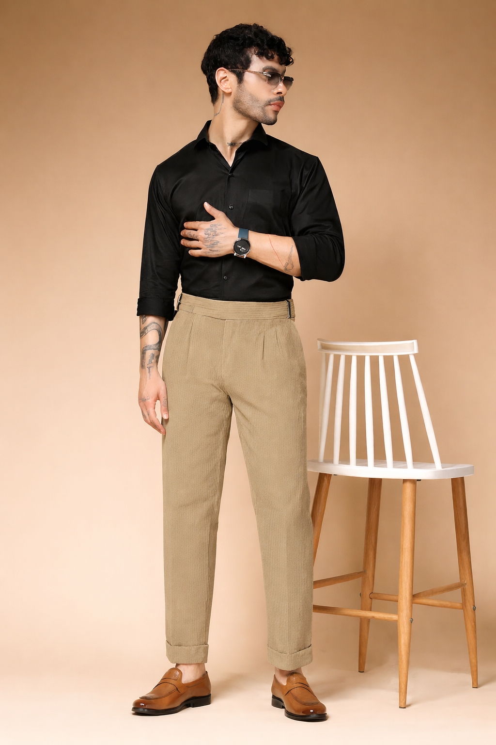 Khakhi Corduroy Classic Buckle Gurkha Pants | Boot Cut Fit by ITALIAN VEGA®