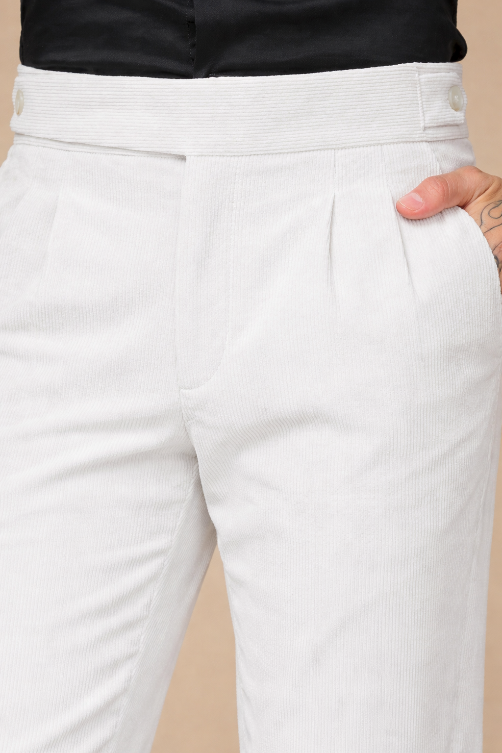 Snow White Corduroy Classic Button Gurkha Pants | Boot Cut Fit by ITALIAN VEGA®
