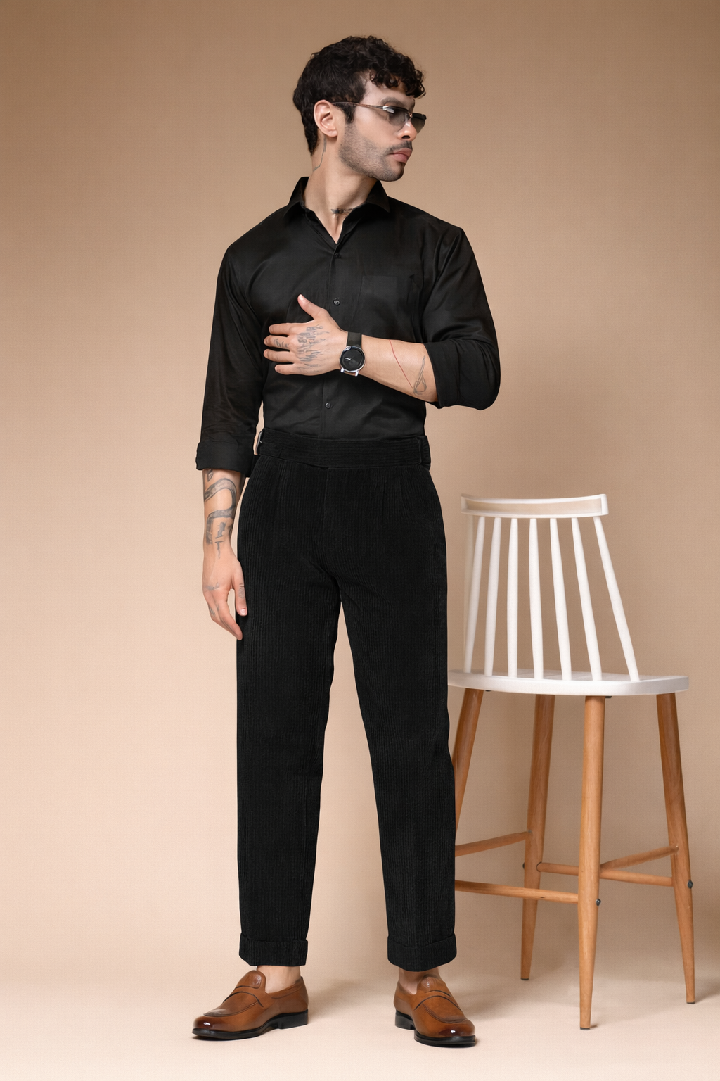 Black Corduroy Classic Buckle Gurkha Pants | Boot Cut Fit by ITALIAN VEGA®