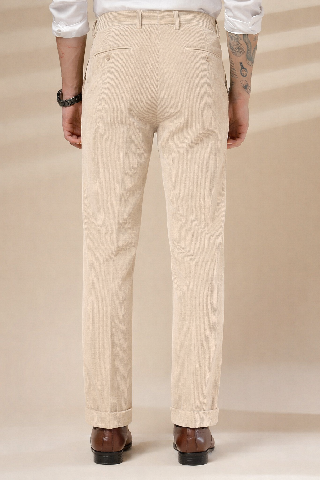 Beige Corduroy Signature Flap Gurkha Pants | Boot Cut Fit by ITALIAN VEGA®