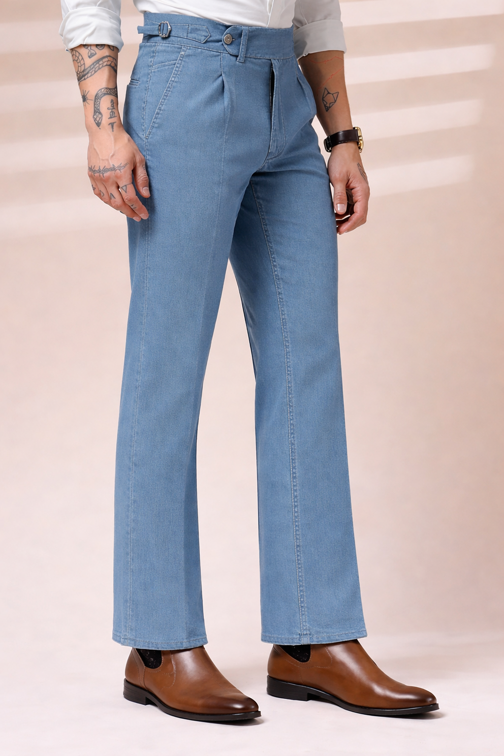 Sky Denim Elegant Gurkha Trouser Pants | Boot Cut Fit by Italian Vega®