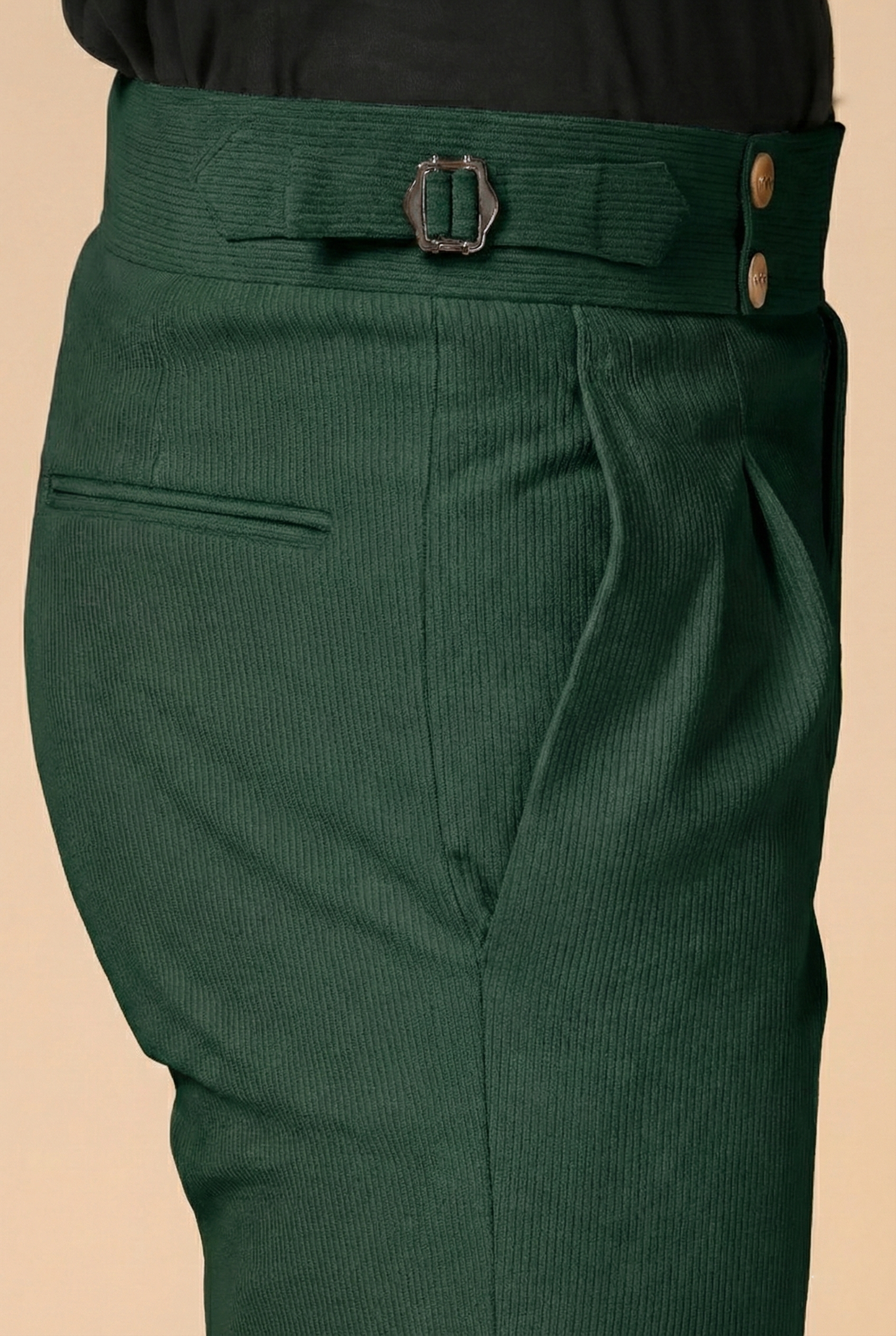 Bottle Green Corduroy Signature Buttoned Gurkha Pants | Boot Cut Fit by ITALIAN VEGA®