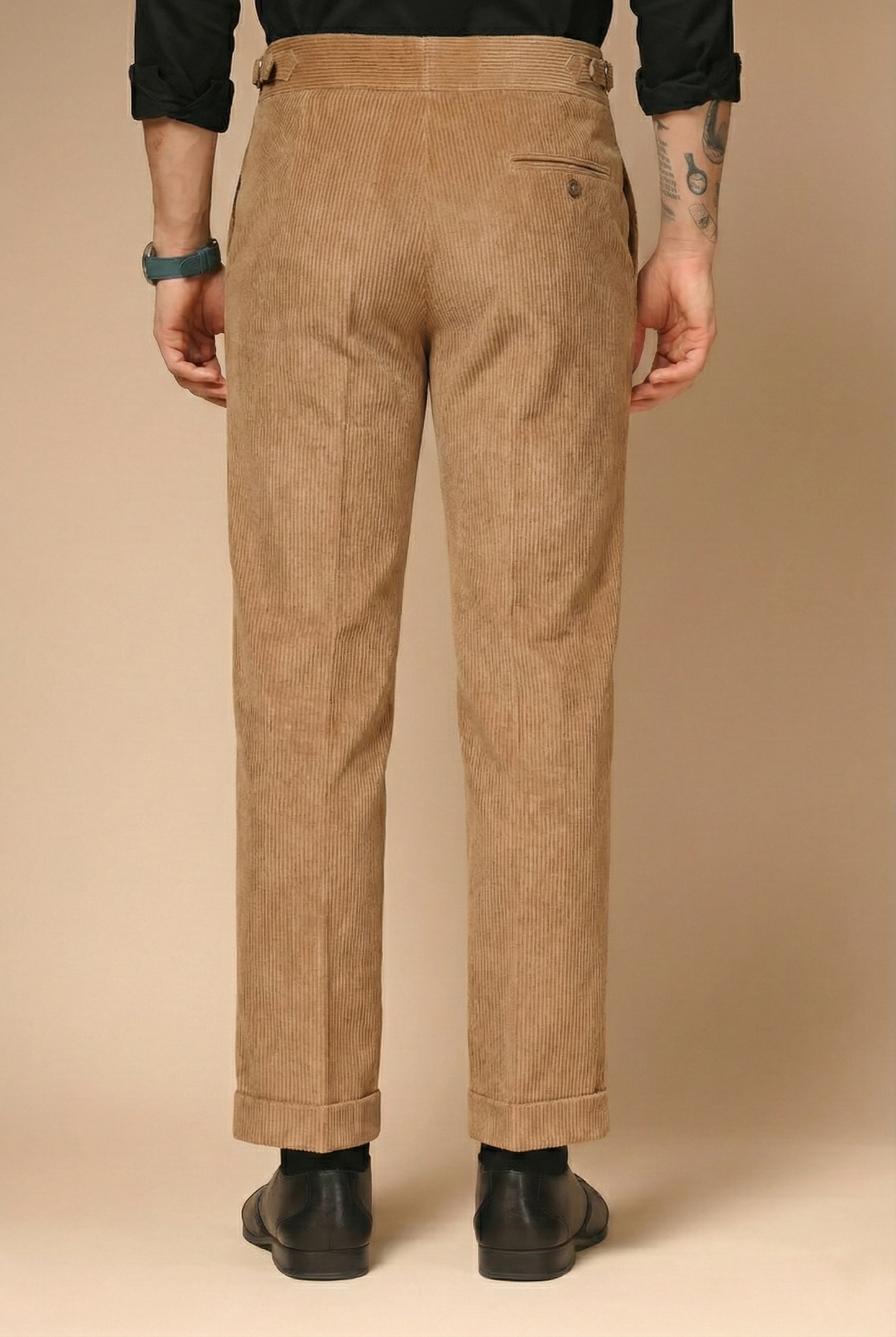 Khakhi Corduroy Signature Buttoned Gurkha Pants | Boot Cut Fit by ITALIAN VEGA®