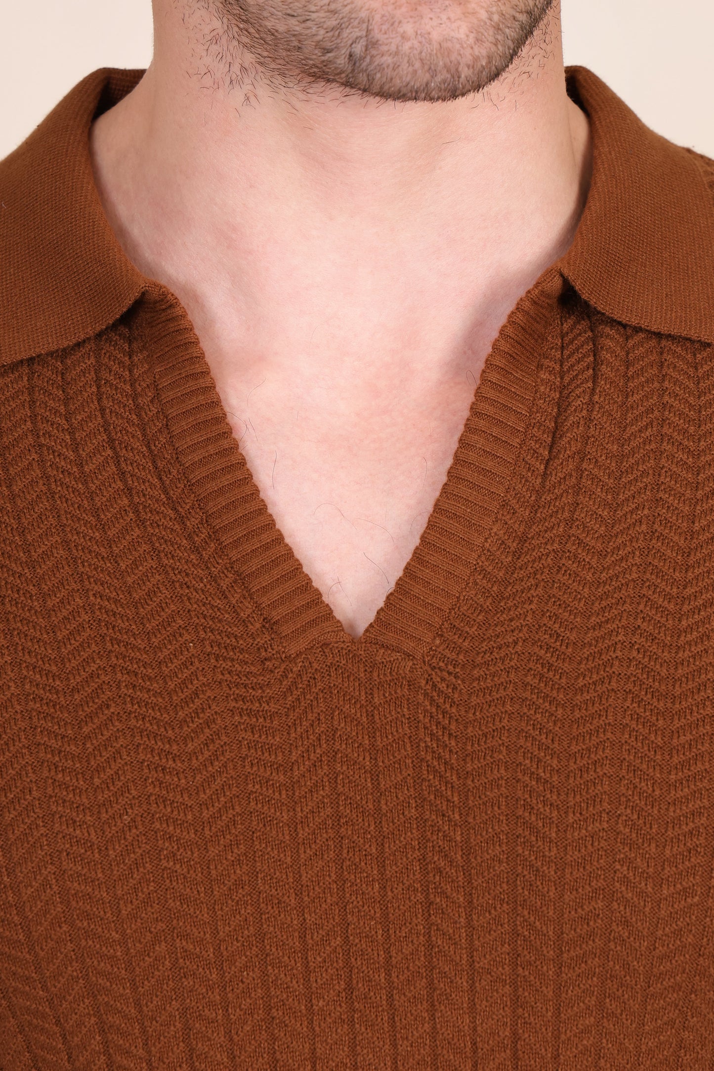 Herringbone Brown Knit Polo by ITALIAN VEGA®