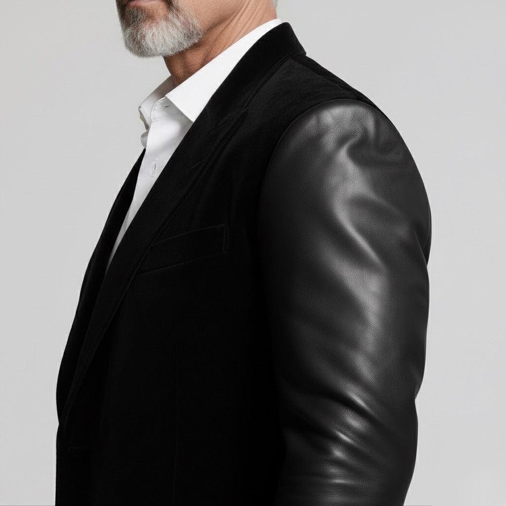 Luxury Black Suede & PU Leather Blazer – Italian Vega® Signature Edition