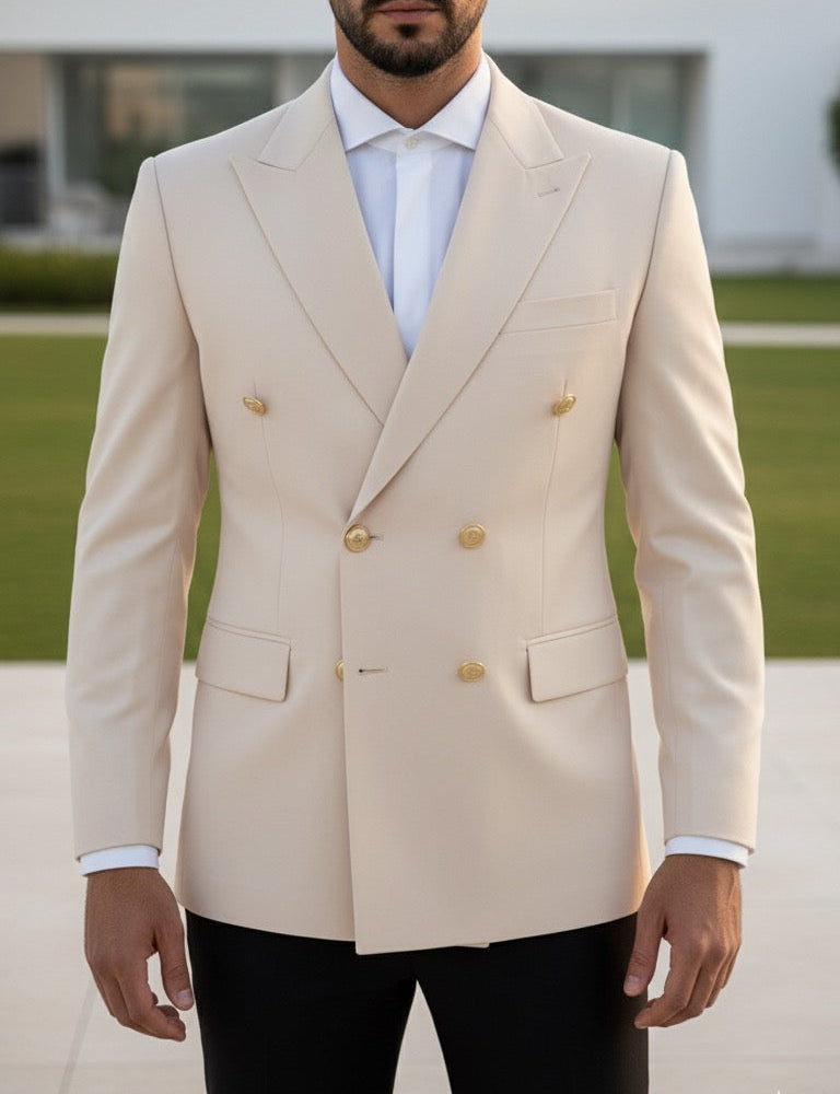 Beige Double Breasted Blazer by Italian Vega®