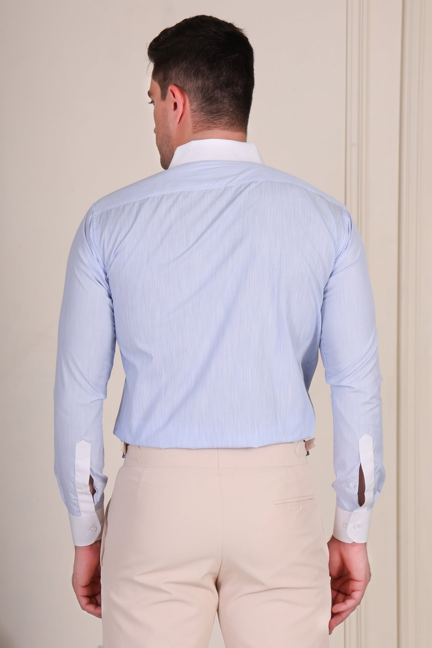 Old Money Sky Contrast Micro Pinstripe Classic Collar Shirt by Italian Vega®