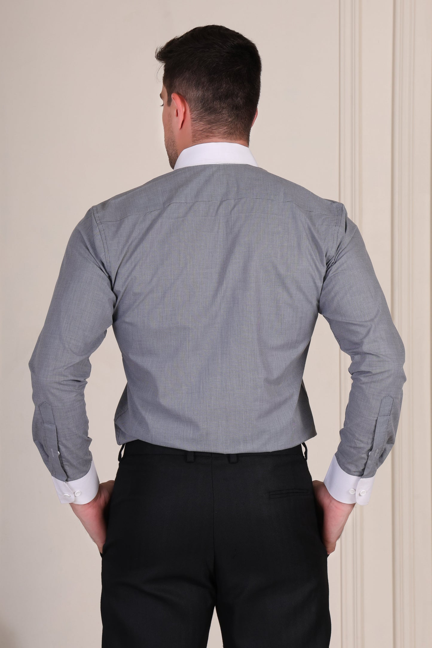 Old Money Grey Contrast Textured One Piece Collar Shirt by Italian Vega®