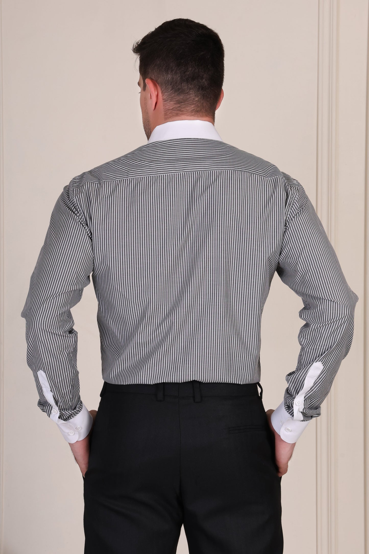 Old Money Black Contrast Stripe One Piece Collar Shirt by Italian Vega®