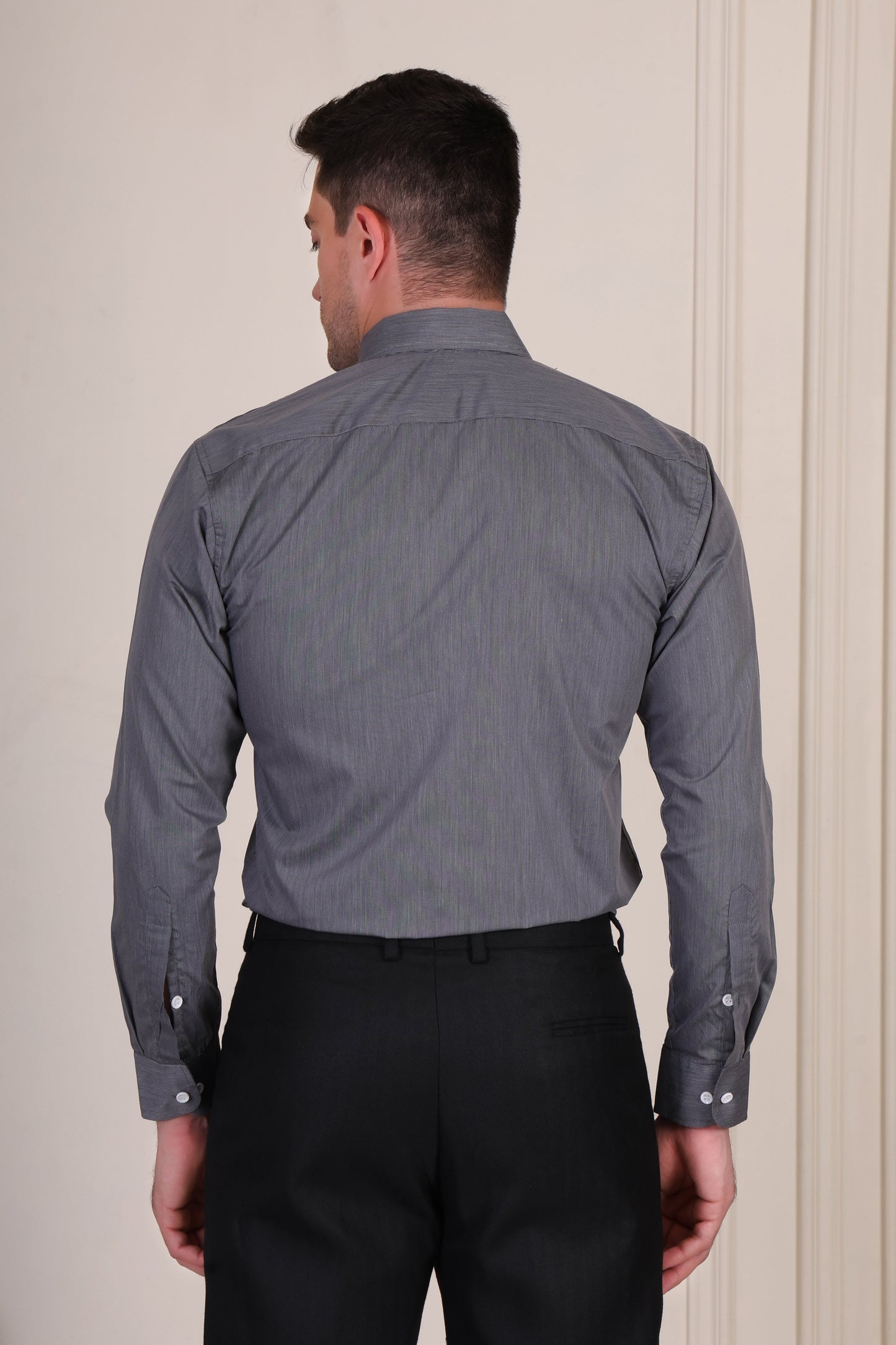 Old Money Charcoal Grey Pinstripe One Piece Collar Shirt by Italian Vega®