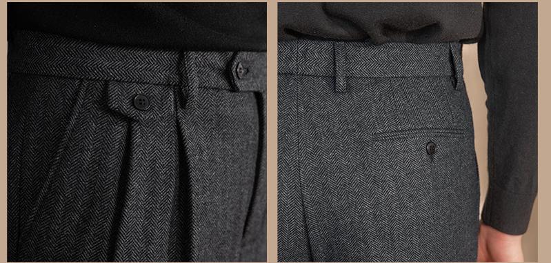 Grey Elegant Herringbone Gurkha Pants by Italian Vega® (Winter Warm)