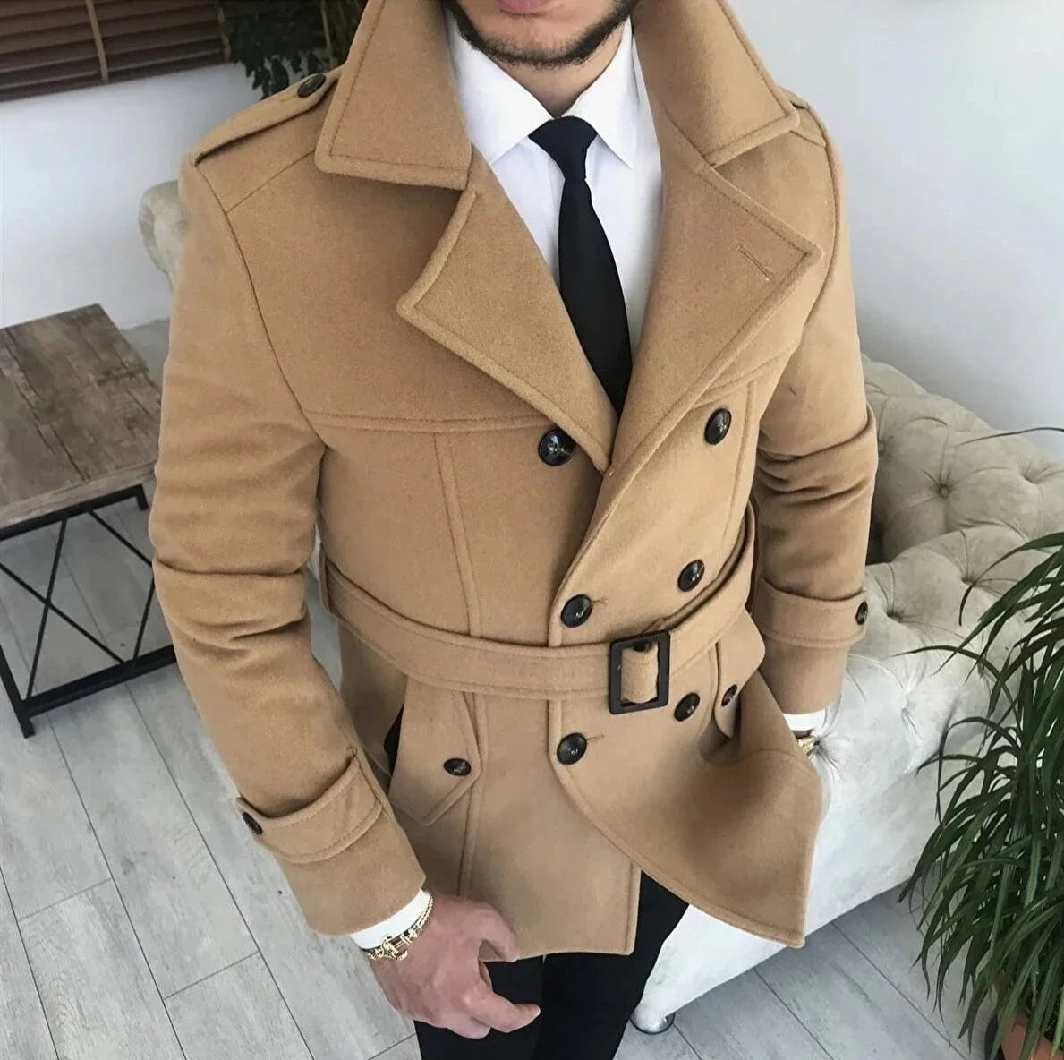 Double breasted camel coat hot sale