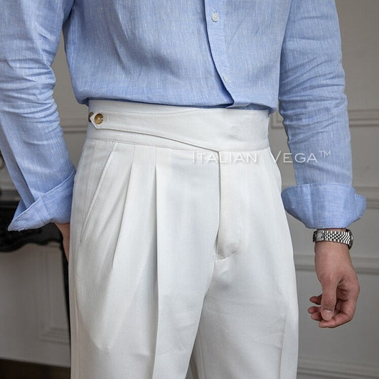 Frost White Classic Buttoned Formal Gurkha Pants by ITALIAN VEGA®
