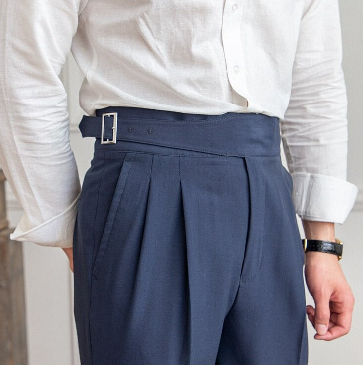 Buy Men Blue Pant Tailor Made Cotton Majestic Gurkha Dress Pants