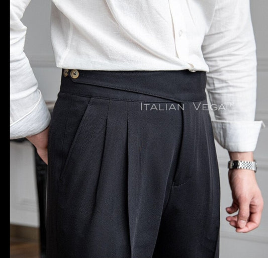 Charcoal Black Classic Buttoned Formal Gurkha Pants by ITALIAN VEGA®