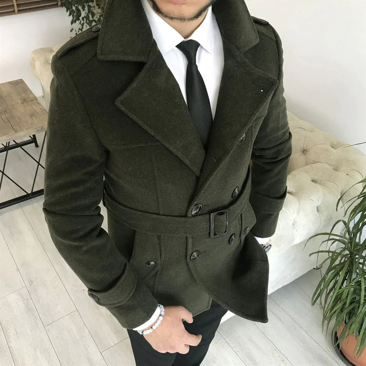 Dark green wool coat mens best sale