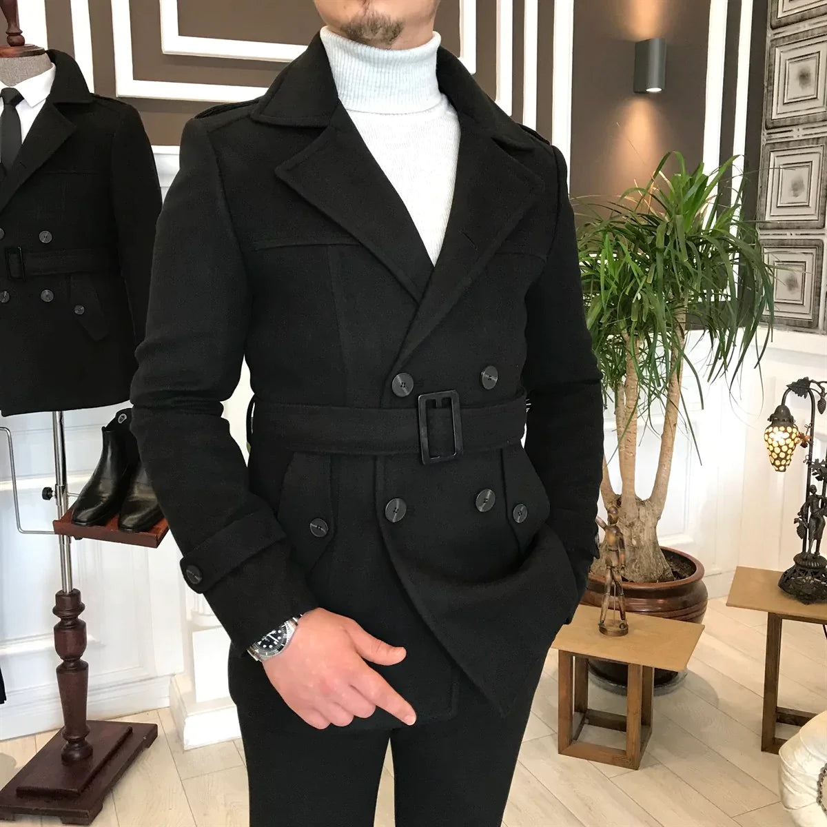 Double breasted hotsell trench coat black