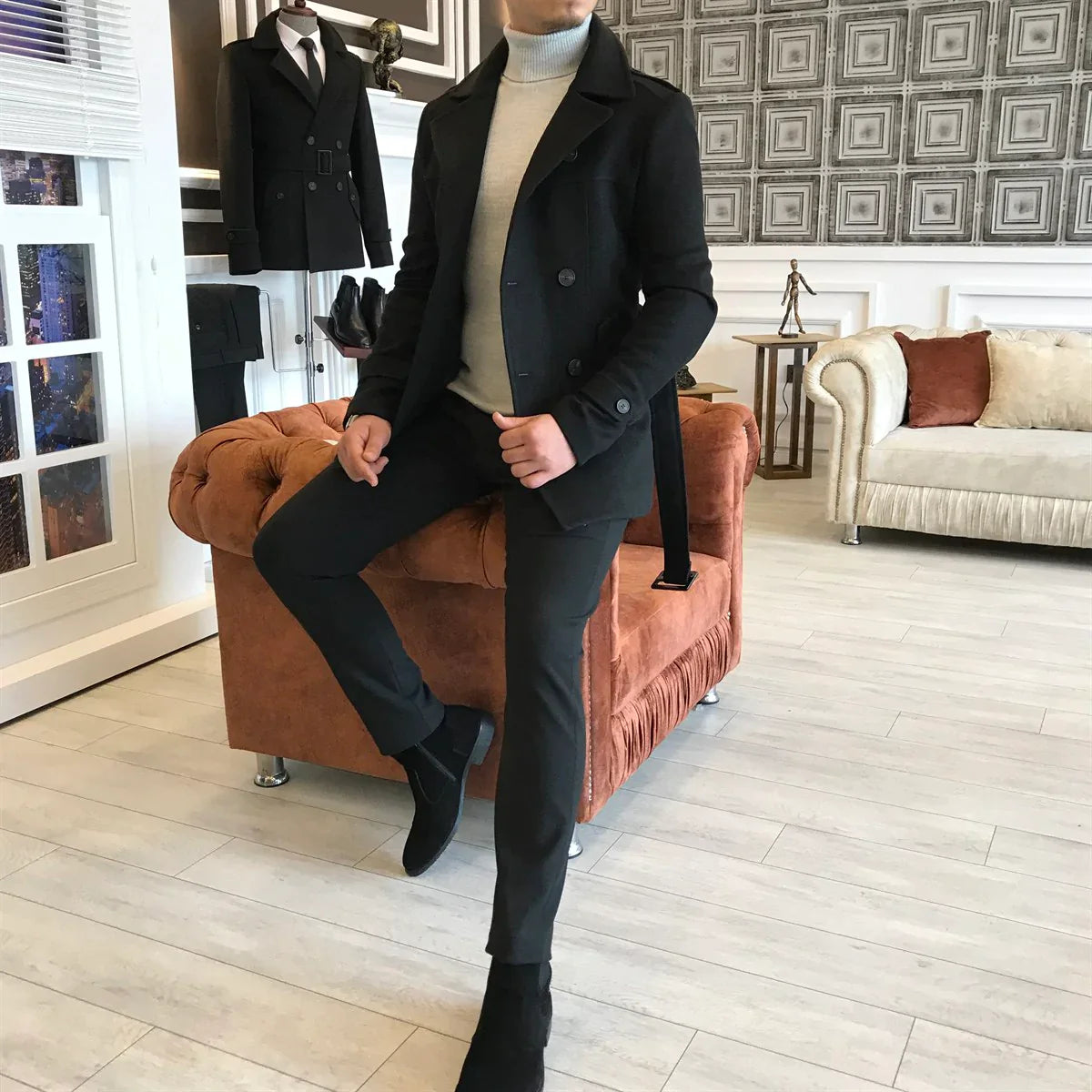 Arctic Black Double Breasted Over Coat by ITALIAN VEGA® (Winter Special)