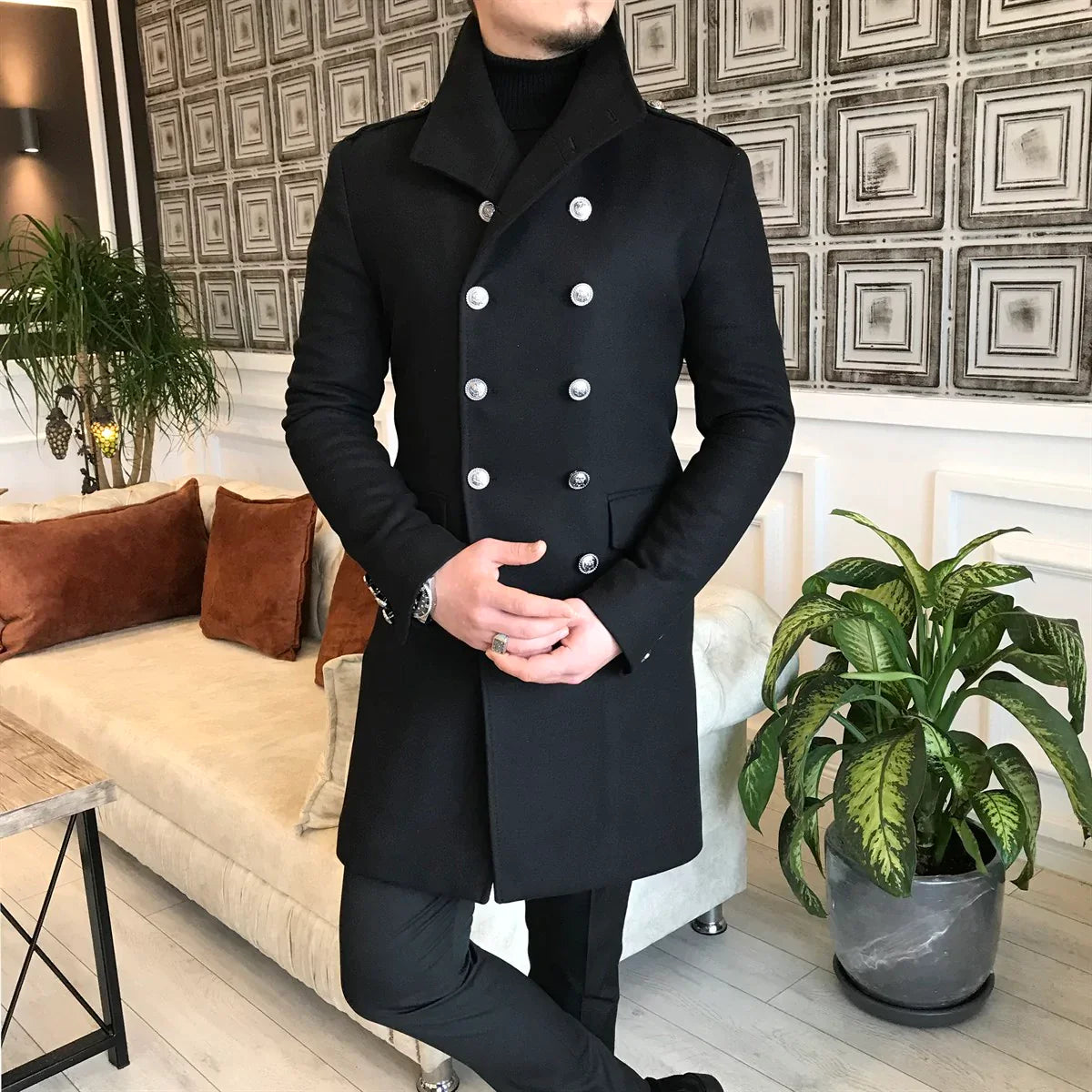 Alaska Black Double Breasted Coat by ITALIAN VEGA®