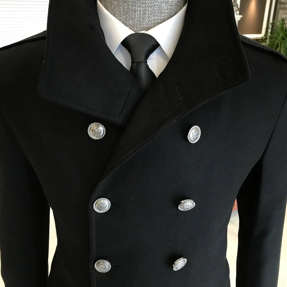 Alaska Black Double Breasted Coat by ITALIAN VEGA®