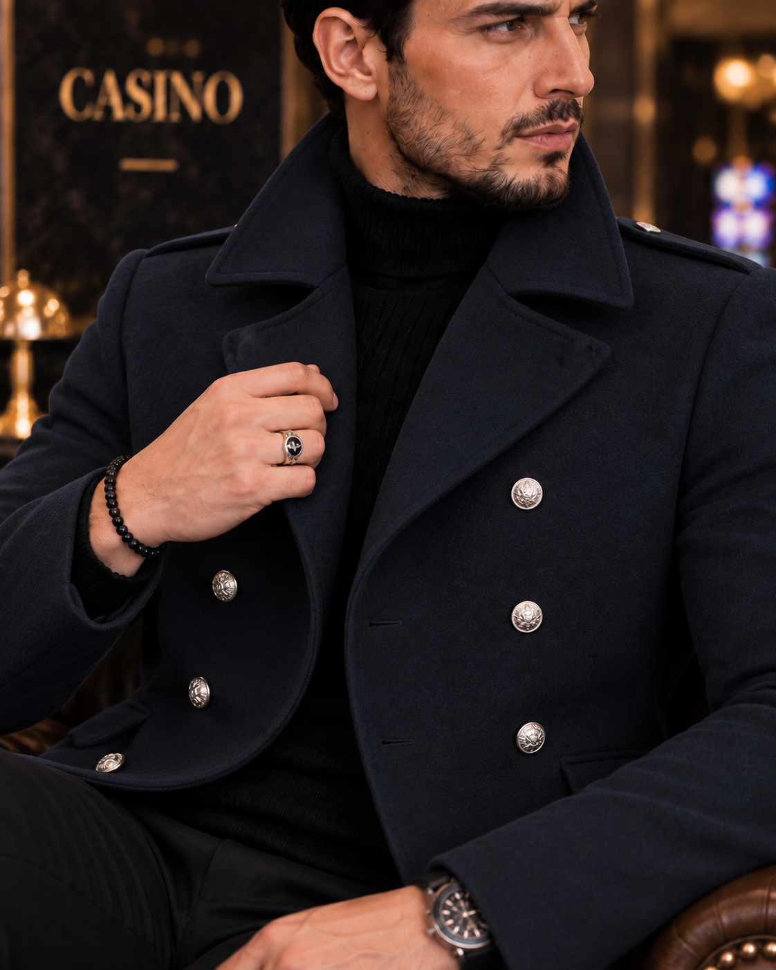 Alaska Dark Blue Double Breasted Over Coat by ITALIAN VEGA® (Winter Special)