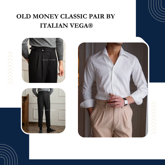 Old Money White Shirt with Black Herringbone Signature Buttoned Gurkha Pant by ITALIAN VEGA®