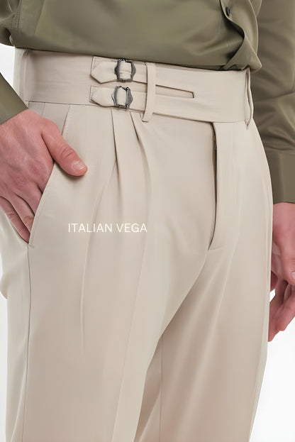 Beige Double Buckle Formal Gurkha Pants by ITALIAN VEGA®