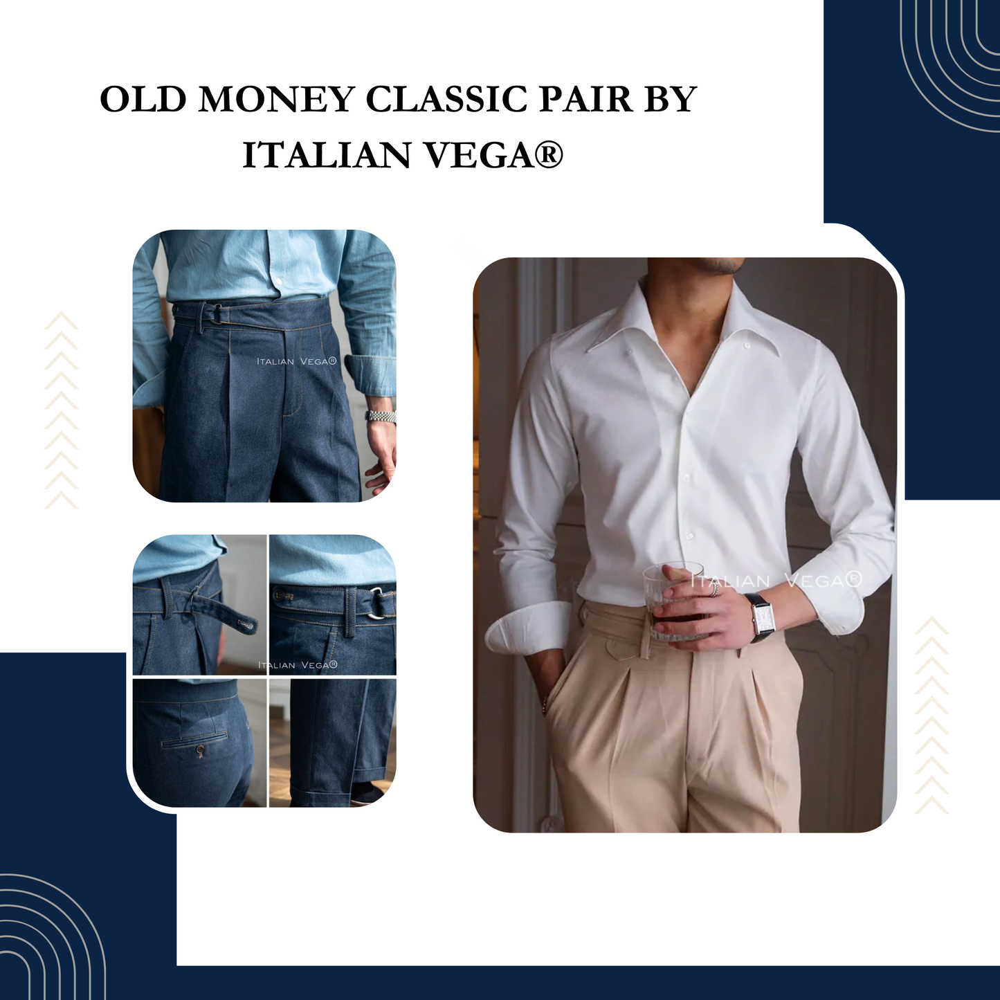 Old Money White Shirt with Blue Veteran Denim Gurkha Pant by ITALIAN VEGA®