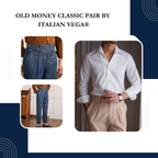 Old Money White Shirt with Dark Blue Denim Signature Buttoned Gurkha Pant by ITALIAN VEGA®