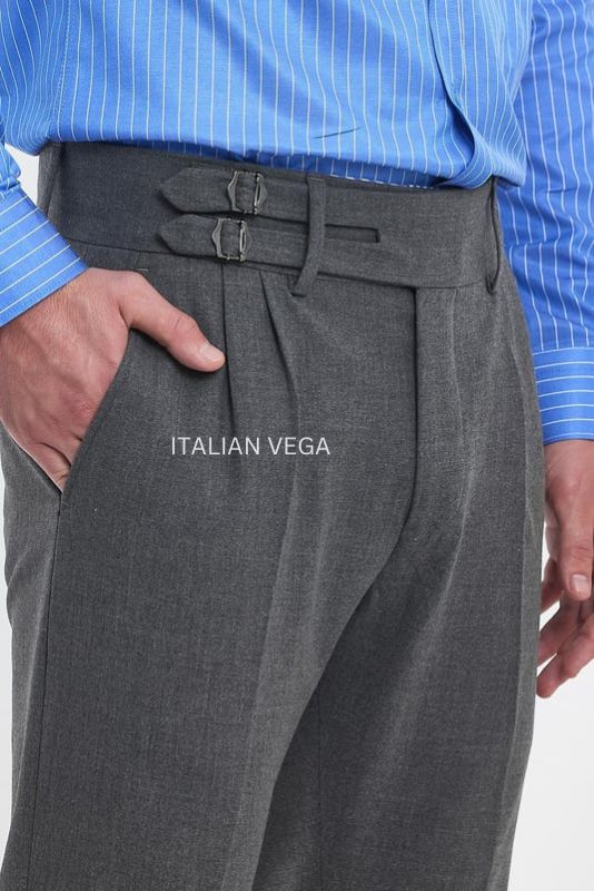 Stone Grey Double Buckle Formal Gurkha Pants by ITALIAN VEGA®