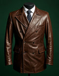 Men's Dark Brown Vegan Leather Double Breasted Blazer | Espresso Noir by Italian Vega®
