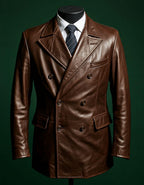 Men's Dark Brown Vegan Leather Double Breasted Blazer | Espresso Noir by Italian Vega®