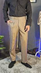 Brown Flannel Signature Buttoned Gurkha Pant × Black Button-Down Shirt