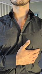 Brown Flannel Signature Buttoned Gurkha Pant × Black Button-Down Shirt