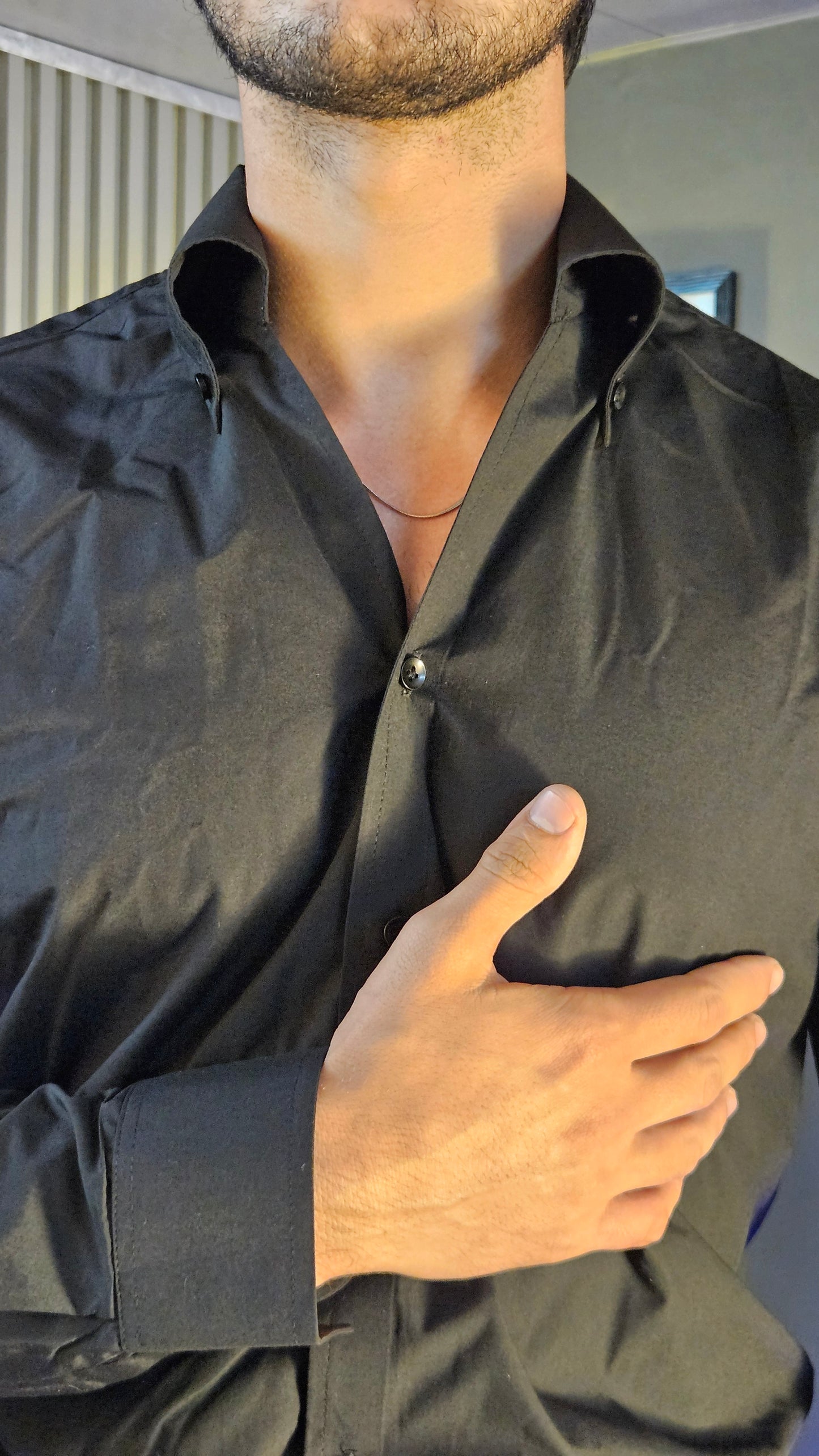 Brown Flannel Signature Buttoned Gurkha Pant × Black Button-Down Shirt