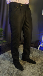 Grey Herringbone Gurkha Pant × Crepe Stripe One Piece Collar Shirt
