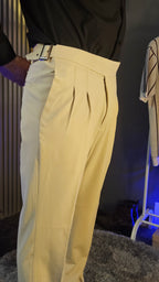 Beige Classic Buckle Gurkha Pants × Black Button-Down Shirt