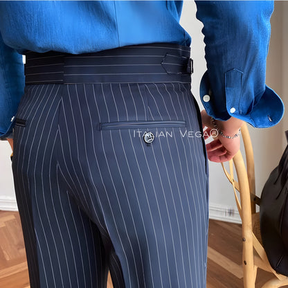 Navy Striped Signature Buttoned Gurkha Pants by Italian Vega® (Special Edition)