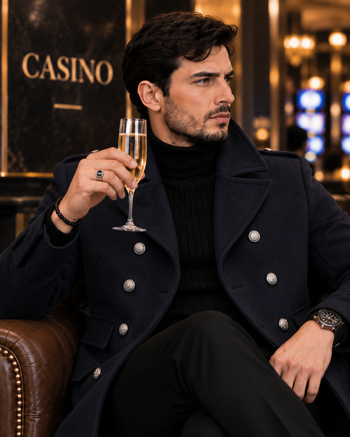 Alaska Dark Blue Double Breasted Over Coat by ITALIAN VEGA® (Winter Special)